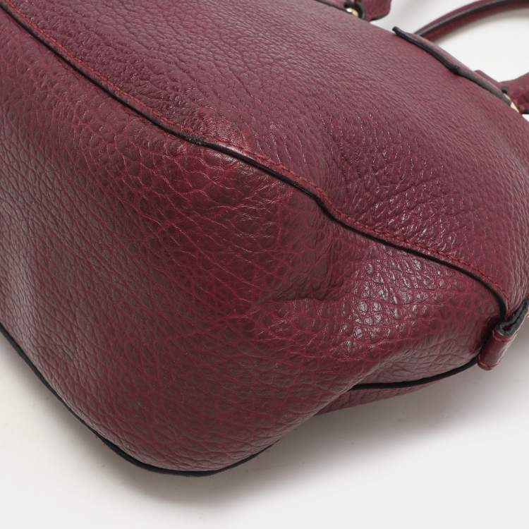 Pre Owned Burberry Burgundy Embossed Leather Medium Orchard Bowler Bag