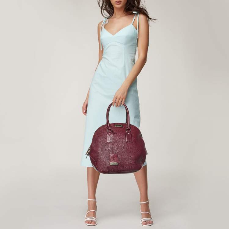 Pre Owned Burberry Burgundy Embossed Leather Medium Orchard Bowler Bag