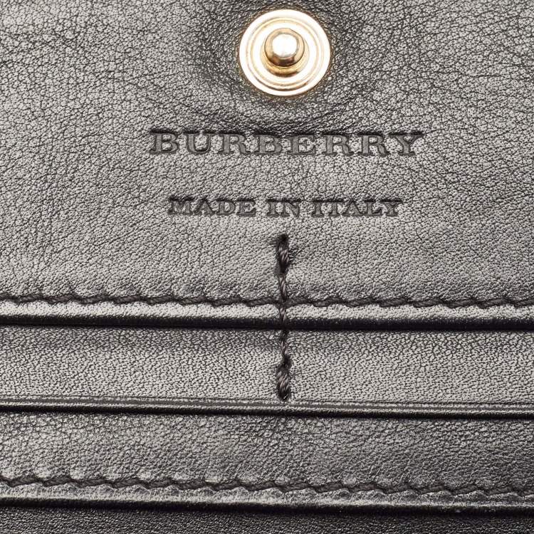 Pre Owned Burberry Beige/Black House Check Canvas and Leather Flap Continental Wallet