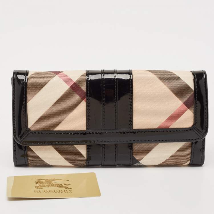 Pre Owned Burberry Black Novacheck Coated Canvas and Patent Leather Penrose Continental Wallet 