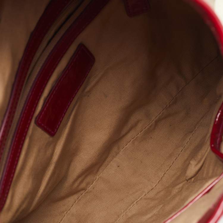Pre Owned Burberry Beige/Burgundy Nova Check PVC and Patent Leather Brooke Hobo