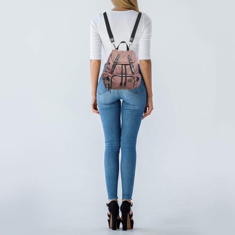 Pre Owned Burberry Mauve Pink Nylon Mini Drawstring Backpack