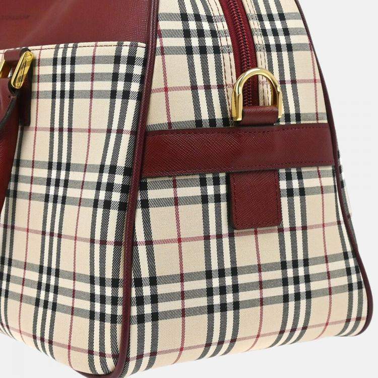 Pre Owned Burberry Beige Bordeaux Check Handbag