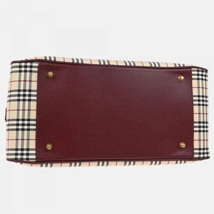 Pre Owned Burberry Beige Bordeaux Check Handbag