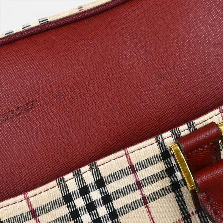 Pre Owned Burberry Beige Bordeaux Check Handbag