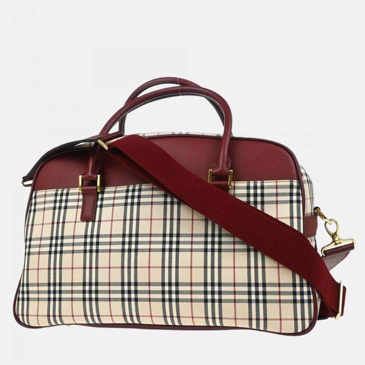Pre Owned Burberry Beige Bordeaux Check Handbag
