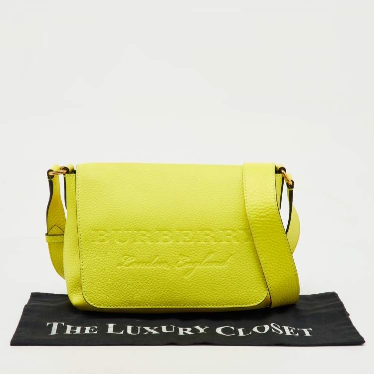 Pre Owned Burberry Neon Yellow Leather Small Burleigh Shoulder Bag