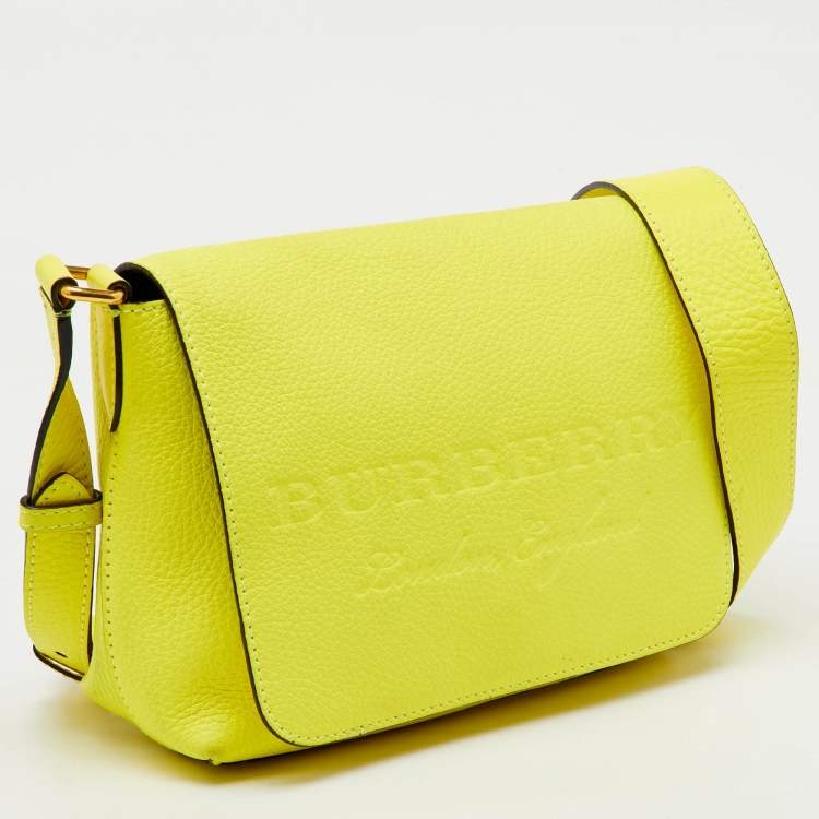 Pre Owned Burberry Neon Yellow Leather Small Burleigh Shoulder Bag