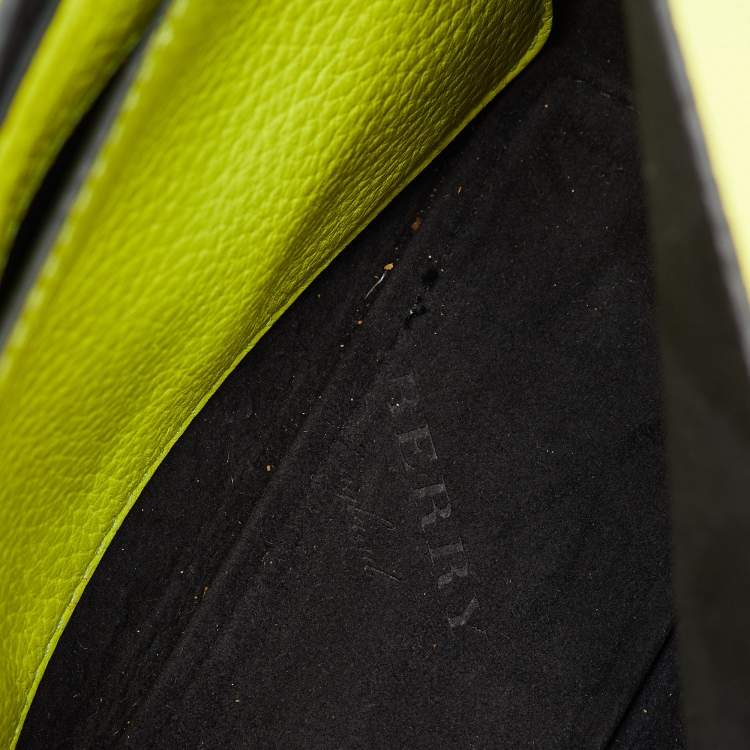 Pre Owned Burberry Neon Yellow Leather Small Burleigh Shoulder Bag