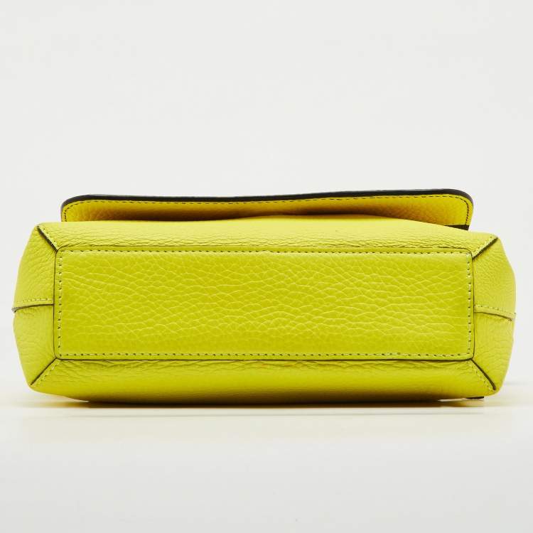 Pre Owned Burberry Neon Yellow Leather Small Burleigh Shoulder Bag