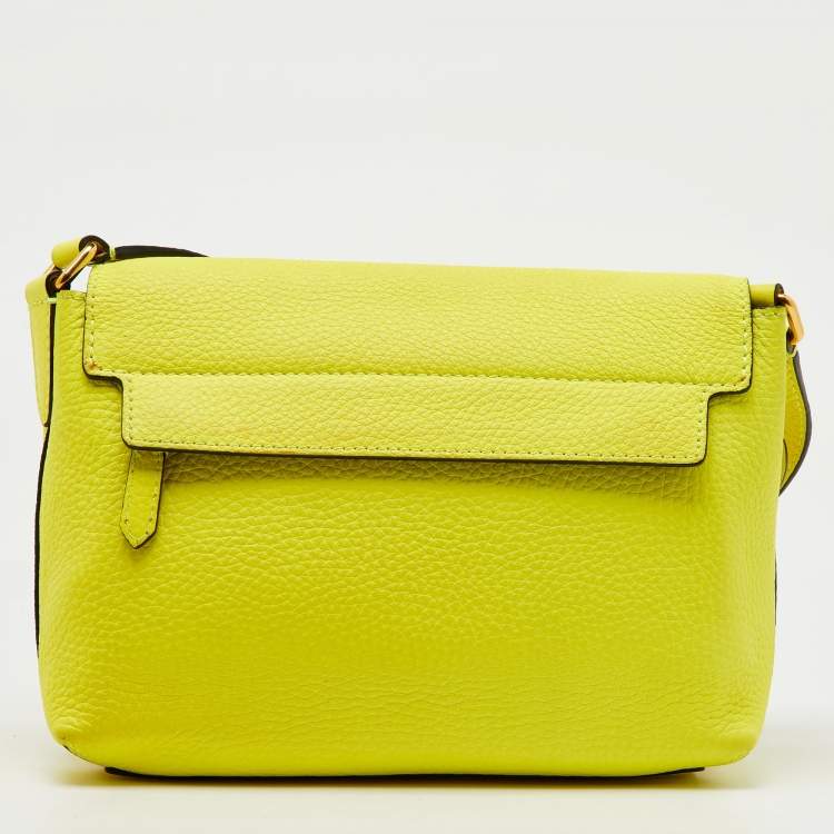 Pre Owned Burberry Neon Yellow Leather Small Burleigh Shoulder Bag