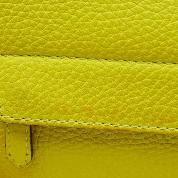 Pre Owned Burberry Neon Yellow Leather Small Burleigh Shoulder Bag