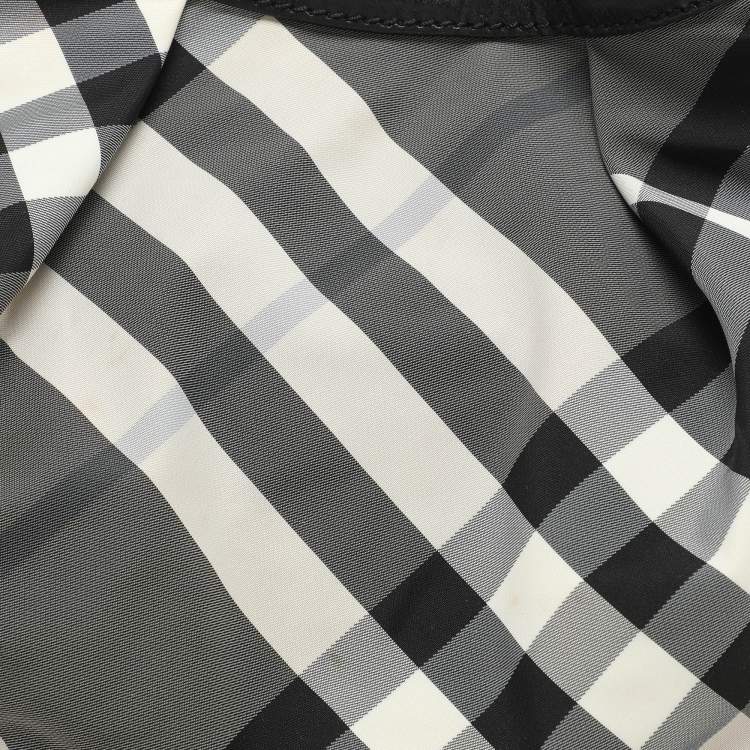 Pre Owned Burberry Grey/Black  Beat Check Nylon and Patent Leather Studded Hobo