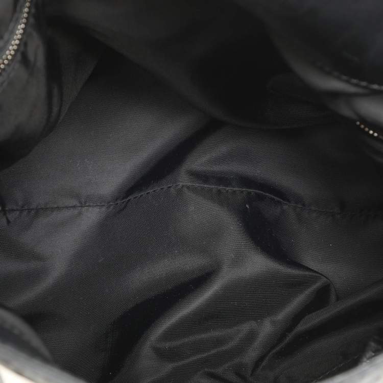 Pre Owned Burberry Grey/Black  Beat Check Nylon and Patent Leather Studded Hobo