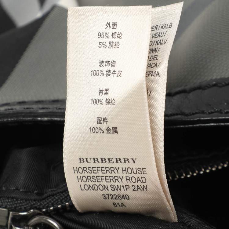 Pre Owned Burberry Grey/Black  Beat Check Nylon and Patent Leather Studded Hobo