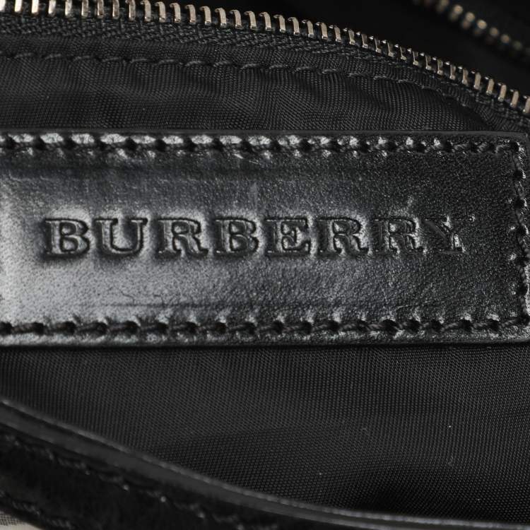 Pre Owned Burberry Grey/Black  Beat Check Nylon and Patent Leather Studded Hobo