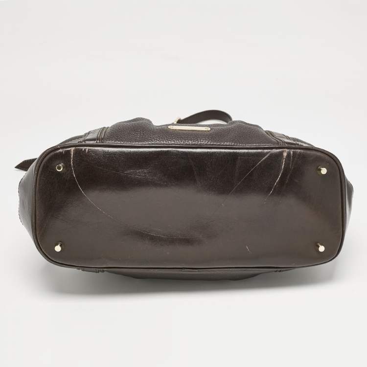 Pre Owned Burberry Choco Brown Leather Shoulder Bag
