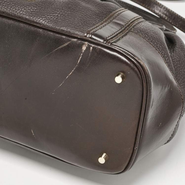 Pre Owned Burberry Choco Brown Leather Shoulder Bag