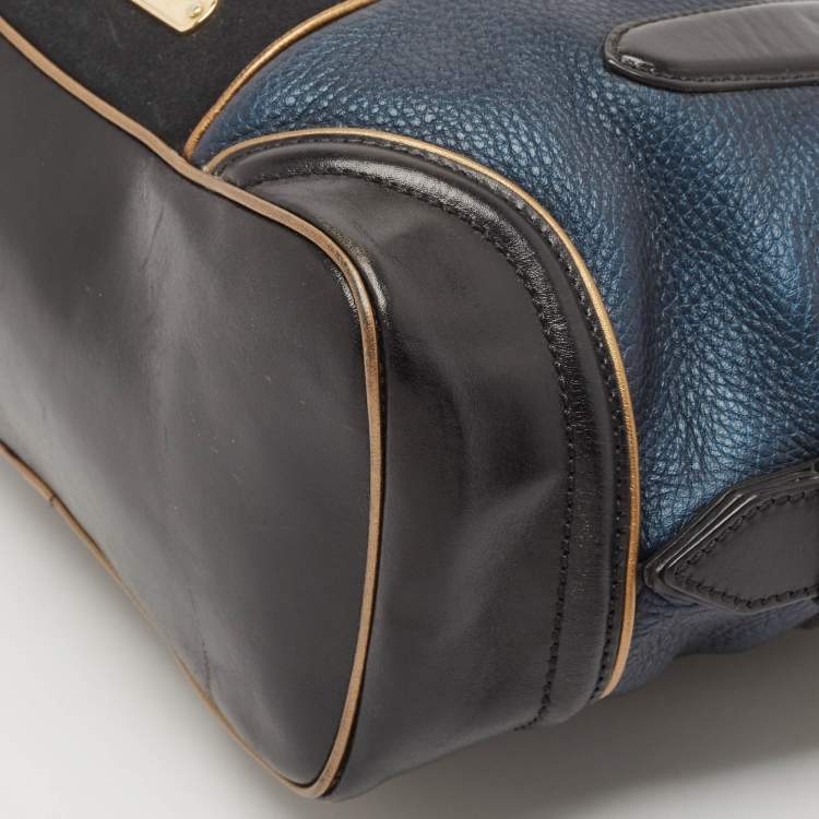 Pre Owned Burberry Tricolor Leather and Suede Alchester Top Handle Bag