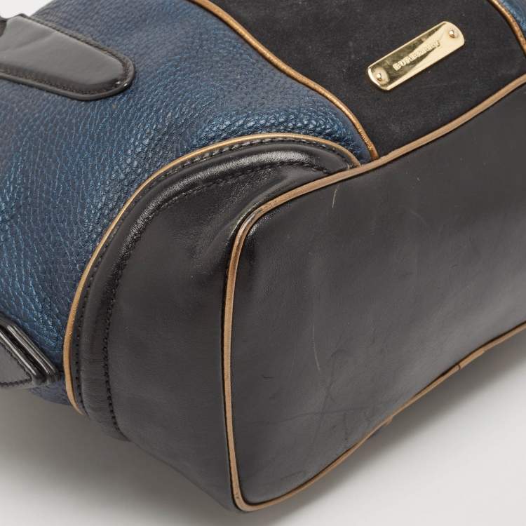 Pre Owned Burberry Tricolor Leather and Suede Alchester Top Handle Bag