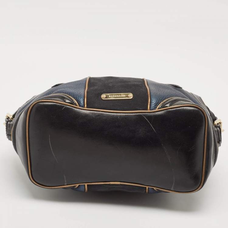 Pre Owned Burberry Tricolor Leather and Suede Alchester Top Handle Bag