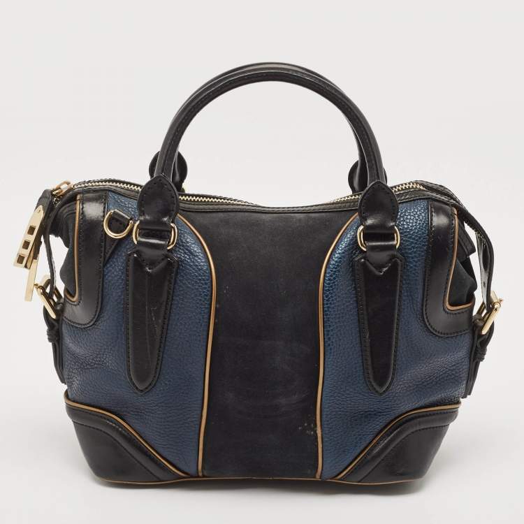 Pre Owned Burberry Tricolor Leather and Suede Alchester Top Handle Bag