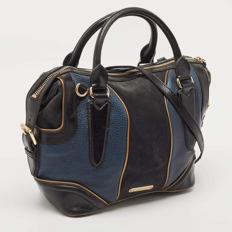 Pre Owned Burberry Tricolor Leather and Suede Alchester Top Handle Bag