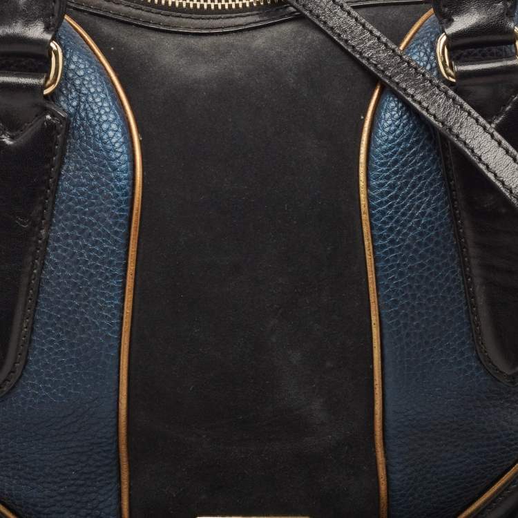 Pre Owned Burberry Tricolor Leather and Suede Alchester Top Handle Bag