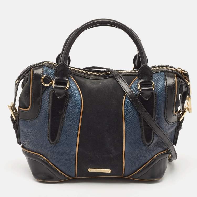 Pre Owned Burberry Tricolor Leather and Suede Alchester Top Handle Bag