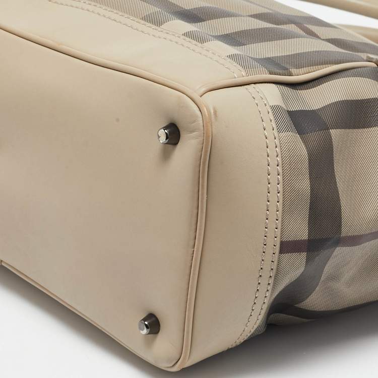 Pre Owned Burberry Beige Smoked Check PVC Tote