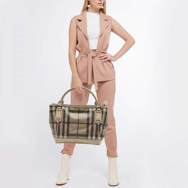 Pre Owned Burberry Beige Smoked Check PVC Tote