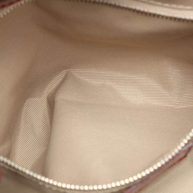 Pre Owned Burberry Red Nova Check Canvas and Patent Leather Small Warrior Armor Hobo