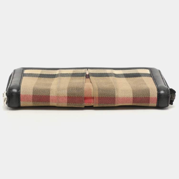 Pre Owned Burberry Beige/Black House Check Canvas and Leather Continental Wallet