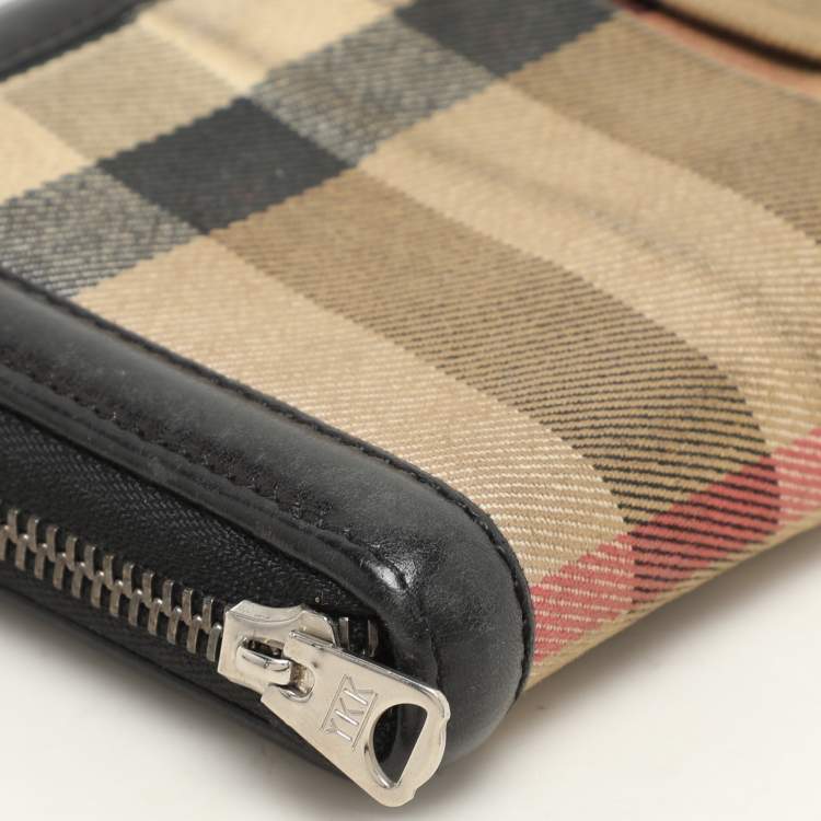 Pre Owned Burberry Beige/Black House Check Canvas and Leather Continental Wallet
