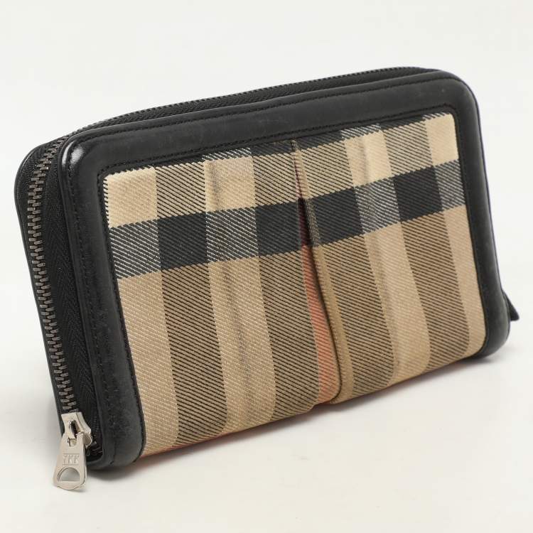 Pre Owned Burberry Beige/Black House Check Canvas and Leather Continental Wallet