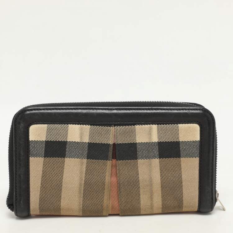 Pre Owned Burberry Beige/Black House Check Canvas and Leather Continental Wallet