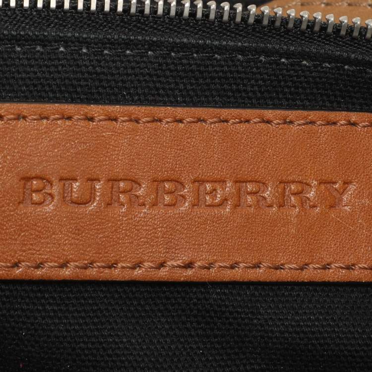 Pre Owned Burberry Beige Mega Check Canvas and Leather Small Gowan Messenger Saddle Bag
