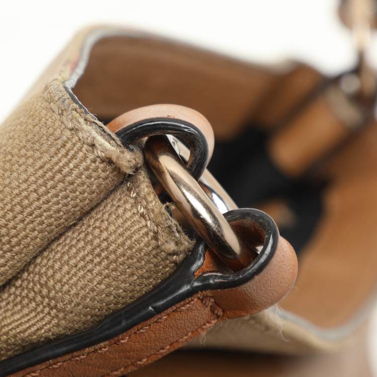Pre Owned Burberry Beige Mega Check Canvas and Leather Small Gowan Messenger Saddle Bag