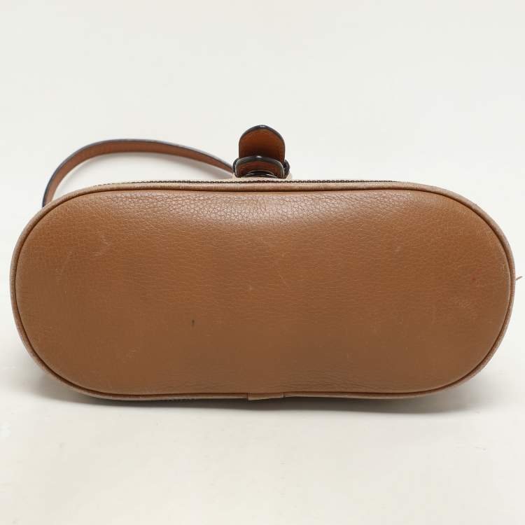 Pre Owned Burberry Beige Mega Check Canvas and Leather Small Gowan Messenger Saddle Bag