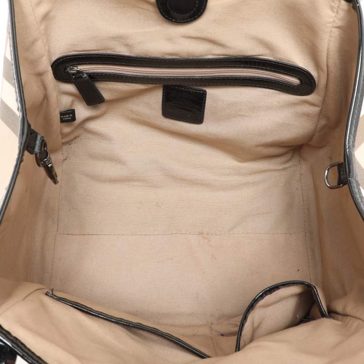 Pre Owned Burberry Black/Beige Super Nova Check PVC and Patent Leather Canterbury Tote