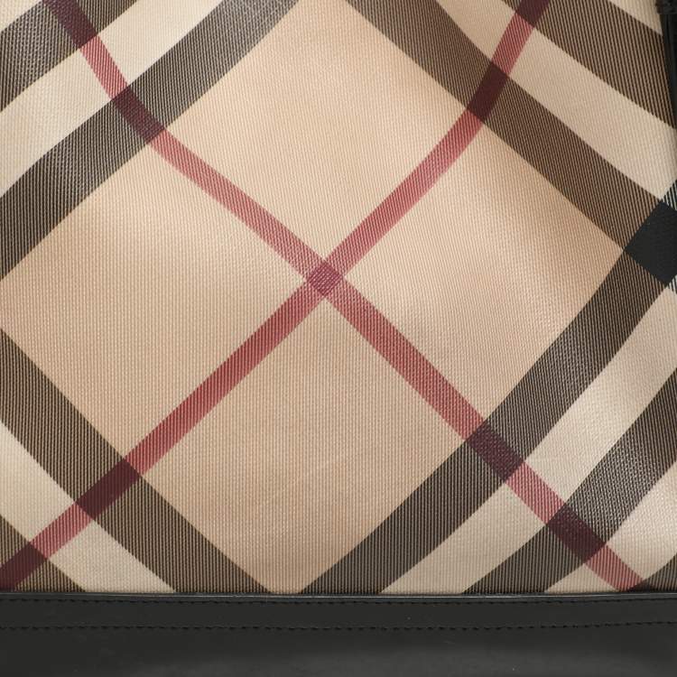 Pre Owned Burberry Black/Beige Super Nova Check PVC and Patent Leather Canterbury Tote