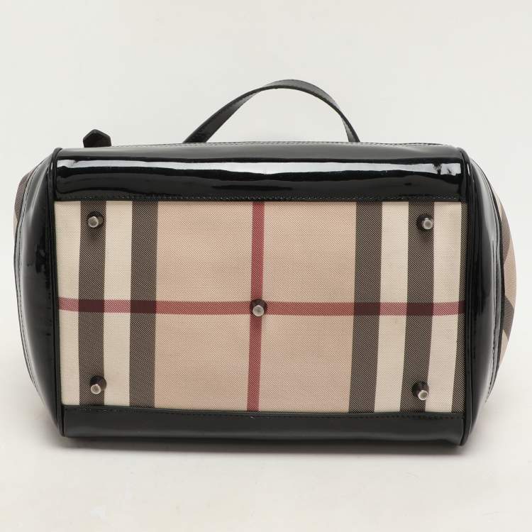 Pre Owned Burberry Black/Beige Super Nova Check PVC and Patent Leather Canterbury Tote