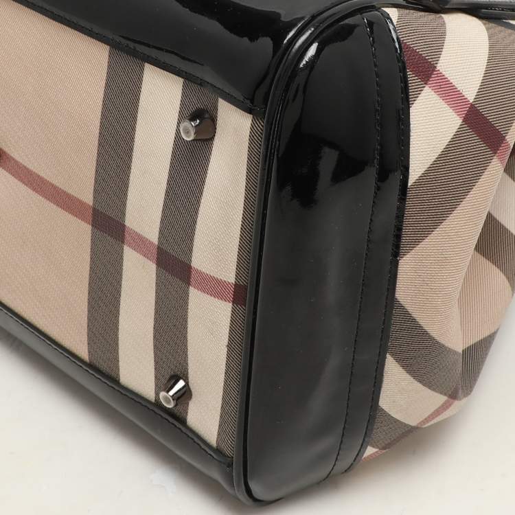 Pre Owned Burberry Black/Beige Super Nova Check PVC and Patent Leather Canterbury Tote
