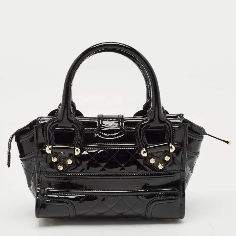 Pre Owned Burberry Black Quilted Patent Leather Mini Manor Tote