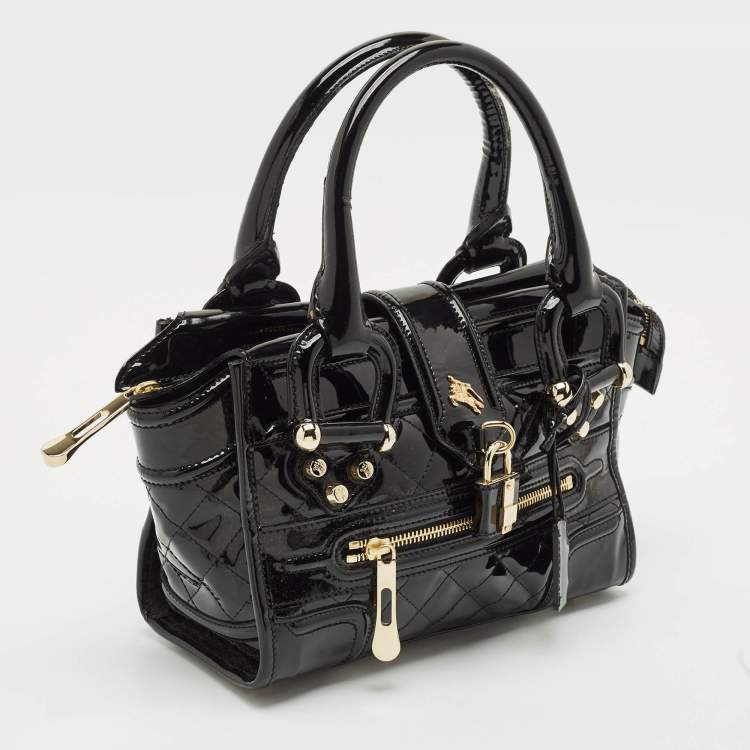 Pre Owned Burberry Black Quilted Patent Leather Mini Manor Tote