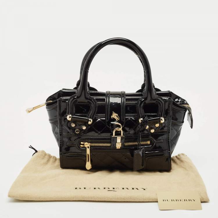 Pre Owned Burberry Black Quilted Patent Leather Mini Manor Tote