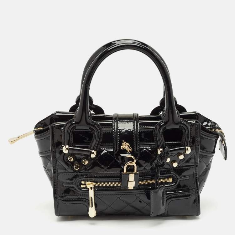 Pre Owned Burberry Black Quilted Patent Leather Mini Manor Tote