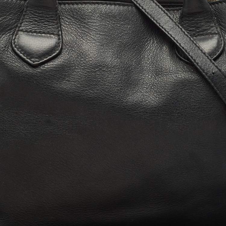 Pre Owned Burberry Black Leather and House Check Fabric Medium Banner Tote