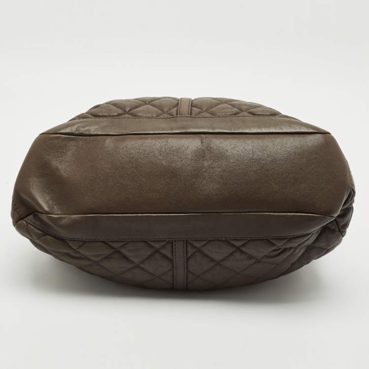 Pre Owned Burberry Olive Green Quilted Leather Medium Enmore Hobo