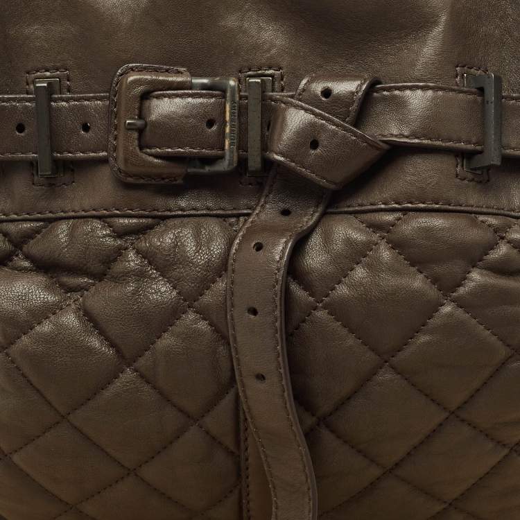 Pre Owned Burberry Olive Green Quilted Leather Medium Enmore Hobo